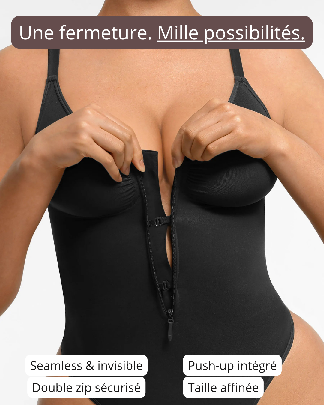 gros plan zip body gainant noir sécurisé silka paris shapewear